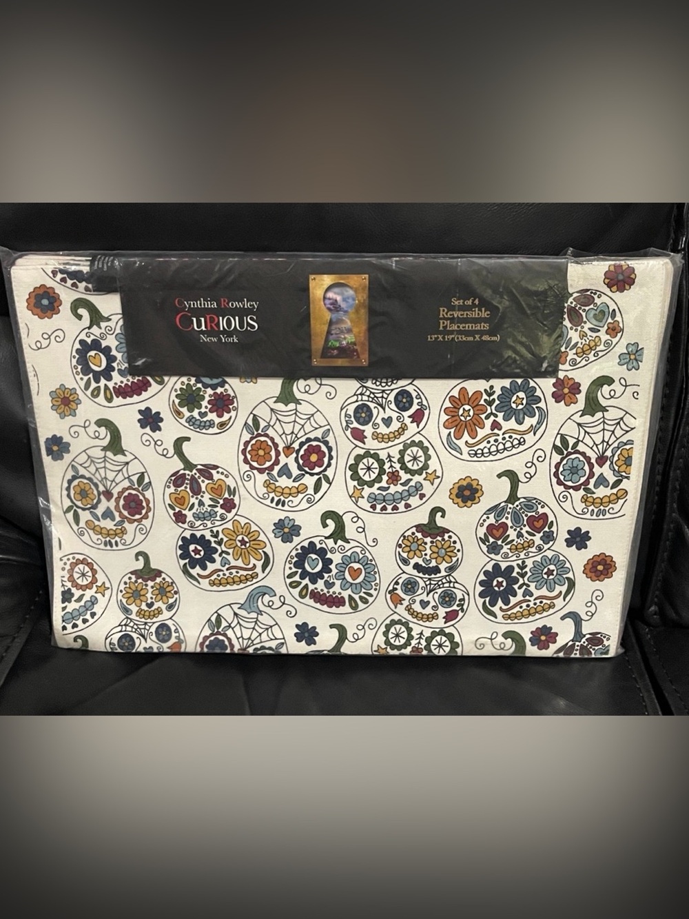 Halloween Cynthia Rowley Curious New York Sugar Skulls Pumpkins Placemats 4